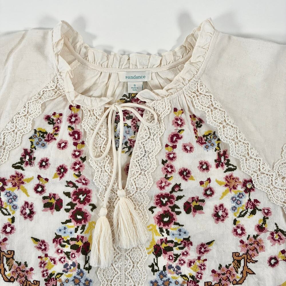 Sundance Kaitlin Ivory Floral Embroidered with Lace Top- Size S